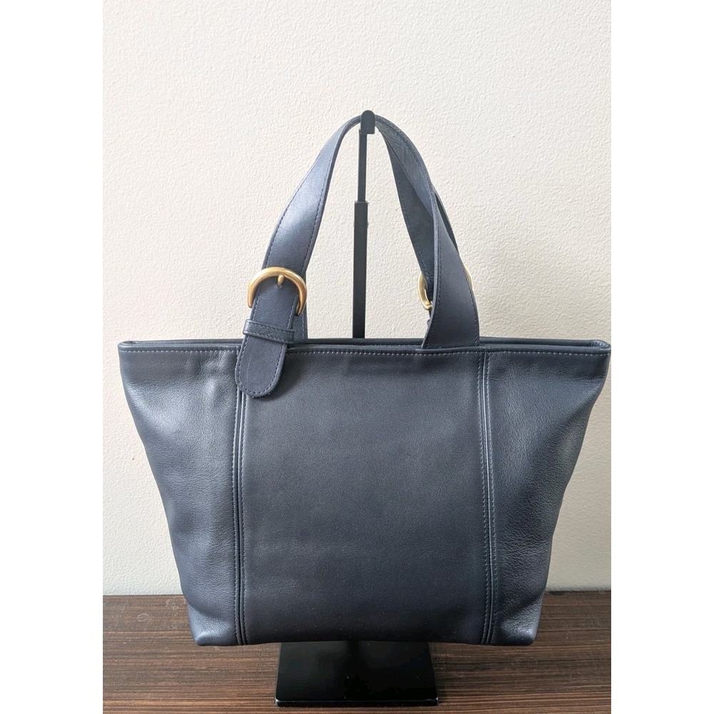 Coach Soho Waverly Tote Bag Vintage Navy Leather Brass Buckle Style 4133